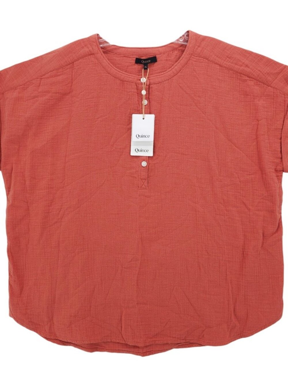 NWT QUINCE 100% Organic Cotton Gauze Roll Sleeve Shirt Spiced Orange Popover XL